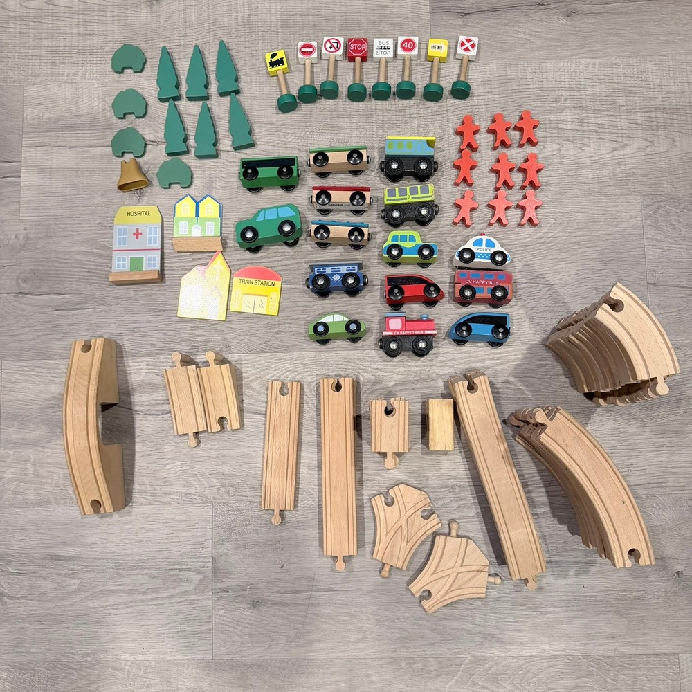 Wooden Train Set & Accessories Mixed Lot Educational Railway Play‎ Figures Build